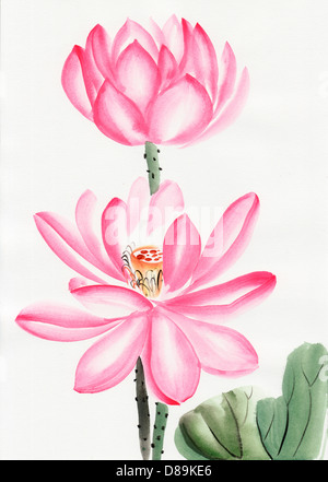 Lotus and dragonfly watercolor painting, original art, asian style ...