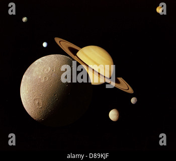 SATURN AND ITS MOONS Stock Photo