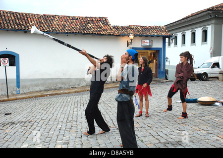 OURO PRETO, BRAZIL- MARCH 18 2012 :Members of The Rainbow Family of Living Light Stock Photo