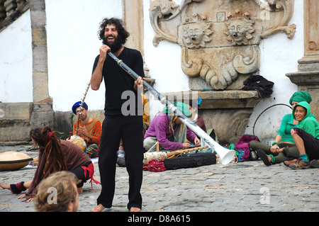 OURO PRETO, BRAZIL- MARCH 18 2012 :Members of The Rainbow Family of Living Light Stock Photo