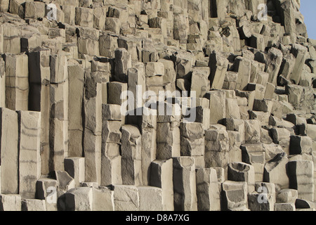 Basalt columns and volcanic rocks Reynisfjara beach, Southern Iceland Stock Photo