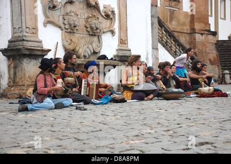 OURO PRETO, BRAZIL- MARCH 18 2012 :Members of The Rainbow Family of Living Light Stock Photo