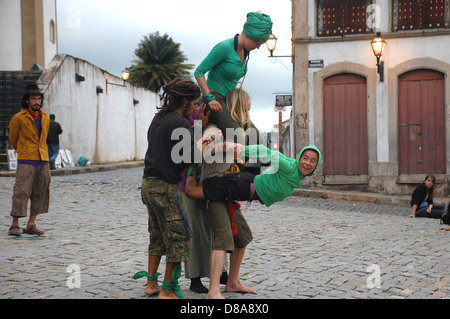 OURO PRETO, BRAZIL- MARCH 18 2012 :Members of The Rainbow Family of Living Light Stock Photo