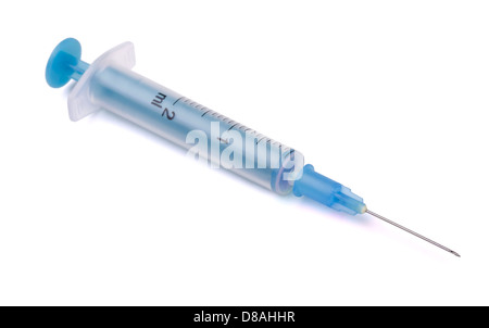 Empty 2 ml medical plastic syringe isolated on white Stock Photo