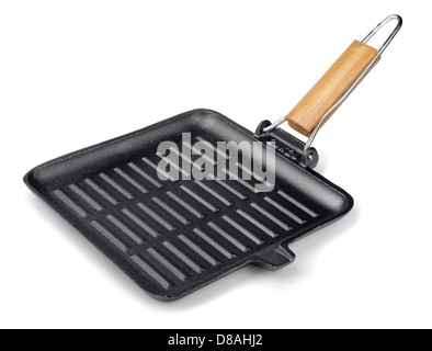 Cast iron square grill pan isolated on white Stock Photo