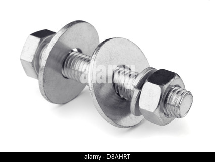 Bolt with nut and washers isolated on white Stock Photo