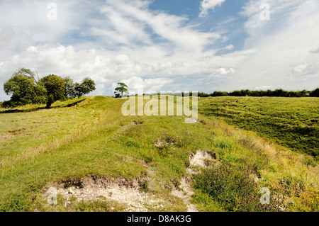 Warham Camp Iron Age hill fort. Section of the massive defensive double bank and ditch. Over 2000 years old. Norfolk, England Stock Photo