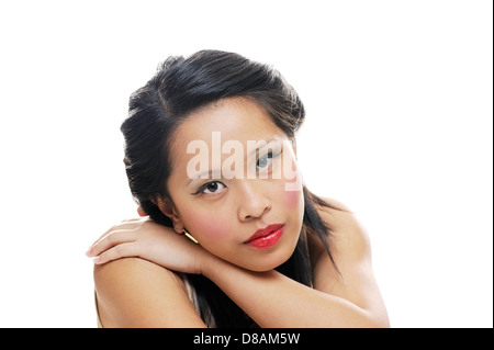 Asian girl model looks serious with makeup Stock Photo