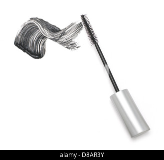 mascara wand with sweep of mascara cut out onto a white background Stock Photo