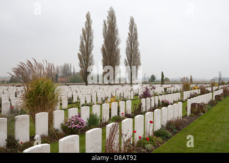 Gravestones in Tyne Cot WWI Allied Cemetery, Belguim Stock Photo
