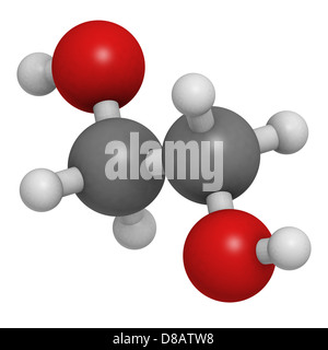 ethylene glycol car antifreeze and polyester building block, molecular model. Atoms are represented as spheres. Stock Photo