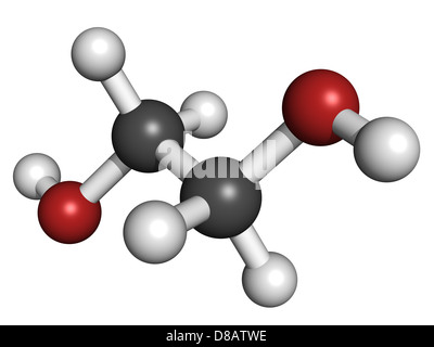 ethylene glycol car antifreeze and polyester building block, molecular model. Atoms are represented as spheres. Stock Photo