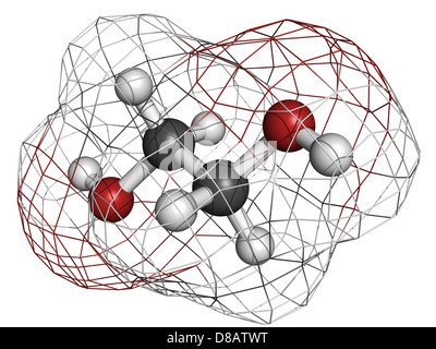 ethylene glycol car antifreeze and polyester building block, molecular model. Atoms are represented as spheres. Stock Photo