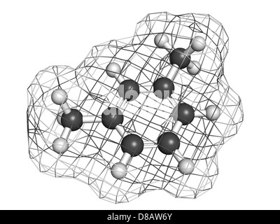 Meta-xylene (m-xylene) aromatic hydrocarbon molecule. Stylized skeletal ...