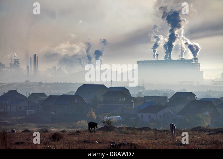 Karaganda - air pollution by steel-works ( Arselor Mittal Temirtau )