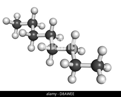 Octane hydrocarbon, molecular model. Atoms are represented as spheres with conventional color coding Stock Photo