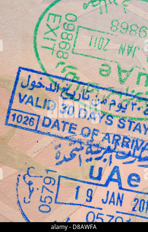 Passport stamps for Dubai, United Arab Emirates Stock Photo