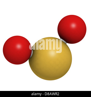 Sulfur dioxide (sulphur dioxide, SO2) gas, molecular model. SO2 (E220) is also used in winemaking. Stock Photo