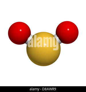 Sulfur dioxide (sulphur dioxide, SO2) gas, molecular model. SO2 (E220) is also used in winemaking. Stock Photo