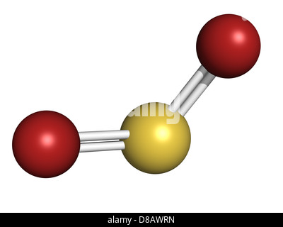 Sulfur dioxide (sulphur dioxide, SO2) gas, molecular model. SO2 (E220) is also used in winemaking. Stock Photo