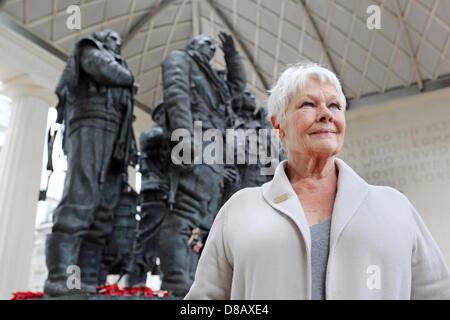 London, UK. 21st May 2013. Dame Judi Dench visited the Bomber Command Memorial in London and was unveiled as the first patron of the Upkeep Club launching a £1.5 million campaign for its maintenance. Credit:  Oliver Dixon / Alamy Live News Stock Photo