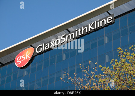 The GlaxoSmithKline branding on their head office building in Brentford, Middx, UK. (April 2013) Stock Photo