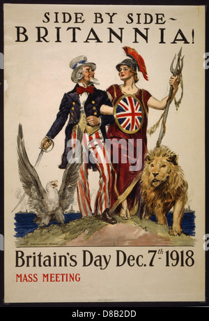 Side by side - Britannia! Britain's Day Uncle Sam 1918  Uncle Sam Stock Photo