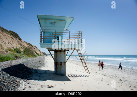 Lifeguard towers on the beach at Carlsbad California Stock Photo
