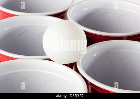 Red Beer Pong Cups ready to play a game Stock Photo