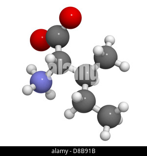 Isoleucine (Ile, I) amino acid, molecular model. Amino acids are the building blocks of all proteins. Stock Photo