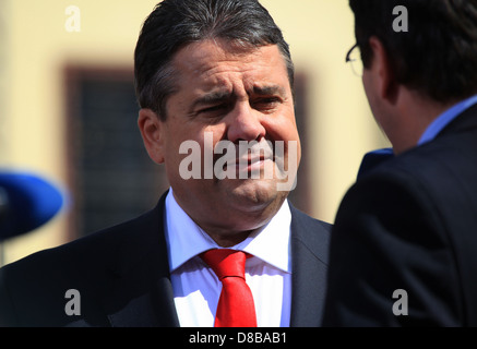 Sigmar Gabriel (SPD), the current German foreign minister and Vice Chancellor of Germany, during an interview with a reporter. Germany, Europe. Stock Photo