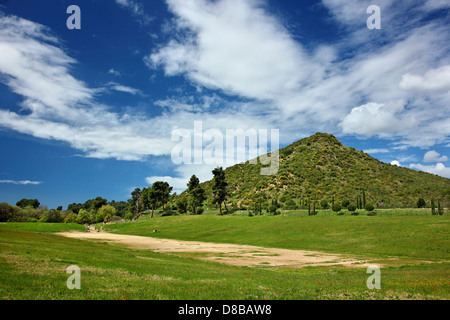 The stadium of Ancient Olympia, birthplace of the Olympic Games, Ilia, Peloponnese, Greece. Stock Photo