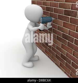 A driller drilled with a drill a hole in a wall. Stock Photo