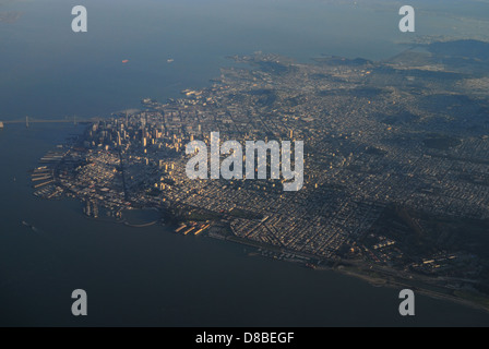 Wide aerial panorama of the San Francisco ocean front, CA Stock Photo
