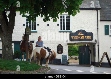 Kentisbeare village centre, Devon with ponies and the village pub - The Wyndham Arms Stock Photo