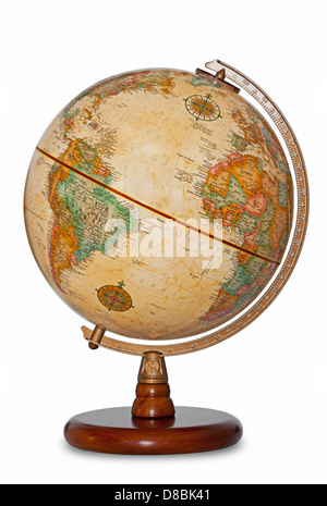 Antique world globe isolated on a white background with clipping path. Stock Photo