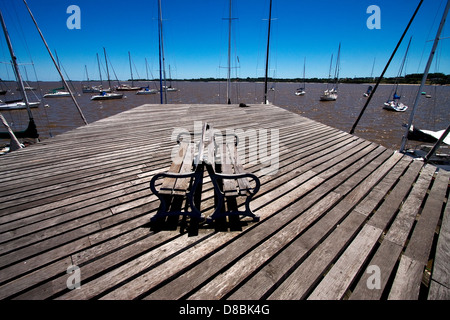 harbor water coastline bench street in rio de la plata colonia del sacramento uruguay Stock Photo