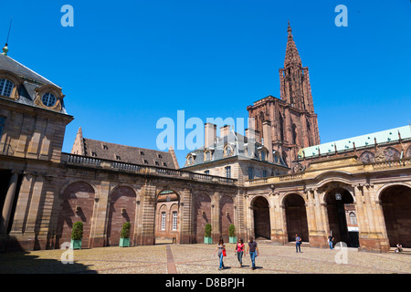 Courtyard of Rohan Palace in the background Cathedral Notre Dame Stasbourg,Alsace,France Stock Photo