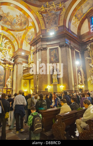 Sv Frantisek z Assisi baroque style interior church of St Francis of Assisi at Krizovnicke namesti square old town Prague Stock Photo