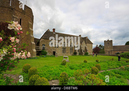 Stokesay Castle Hall and Church of St John the Baptist, Stokesay near Ludlow, Shropshire, England, UK. Stock Photo