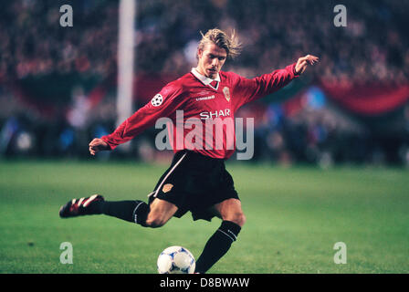 (FILE) David Beckham, 38, is due to retire at the end of the current football season after a glittering career. Beckham made 115 appearances for England and 394 for Manchester United and has also played for Real Madrid, Los Angeles Galaxy, AC Milan and Paris Saint Germain.  David Beckham (Man.U),  NOVEMBER 30, 1999 - Football : Intercontinental Cup 'Toyota Cup' match between Manchester United - Palmeiras at national stadium, Tokyo, Japan.  (C)Koji Aoki/AFLO SPORT (008) Stock Photo