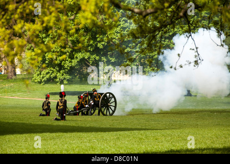 Royal Gun Salute for State Opening Parliament in Green Park London Stock Photo