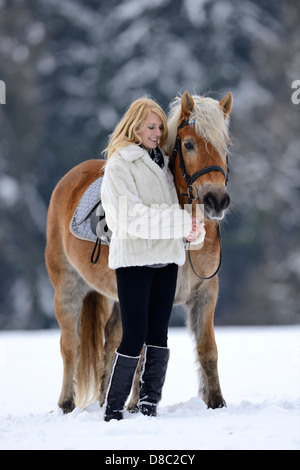 Female rider with her horse, Upper Palatinate, Bavaria, Germany, Europe Stock Photo