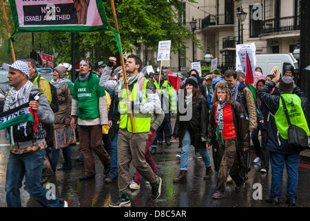 London, UK. 24th May 2013. Protesters march from St Pancras Station to Park Lane in protest against Israel's hosting of the Under 21s European Football Championship. Credit:  Paul Davey / Alamy Live News Stock Photo
