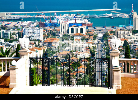 View of Haifa from the top of Mount Carmel showing the Port of Haifa, Haifa, Israel, Middle East Stock Photo