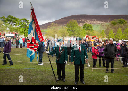 Saddleworth Moor, UK. 24th May 2013. The annual Saddleworth & District Whit Friday Brass Band Contests took place on Whit Friday May 24th 2013. More than 100 brass bands, most from the Uk, but several from the rest of Europe, descend on a group of villages near Saddleworth Moor close to Manchester in the UK to compete in what the organisers call 'the greatest free show on Earth'  Each venue has its own paricular rules and the contests are open to all comers, so nationally known bands will play alongside local youth bands. The bands travel from venue to venue by coach, roads are closed to the p Stock Photo