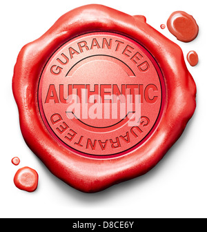 guaranteed authentic stamp red wax seal quality label authenticity guarantee assurance label for highest product control Stock Photo