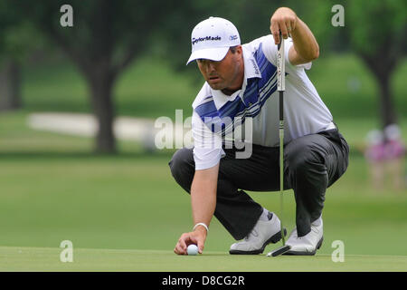 May 24, 2013 - Ft. Worth, TX, United States of America - Texas native and first round leader Ryan Palmer lines up his putt on the second green during the second round of play at the Crowne Plaza Invitational hosted by the Colonial County Club in Ft. Worth, Texas, on Friday May 29, 2013. Stock Photo