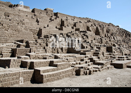 Huaca Pucllana. Lima culture 200 AD and 700 AD. Miraflores district. Lima city. Peru.Archaeological site. Stock Photo