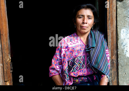 Portrait of a Mayan woman in a colorful huipil (traditional Mayan top), Nahuala, Solola Department, Guatemala. © Kraig Lieb Stock Photo